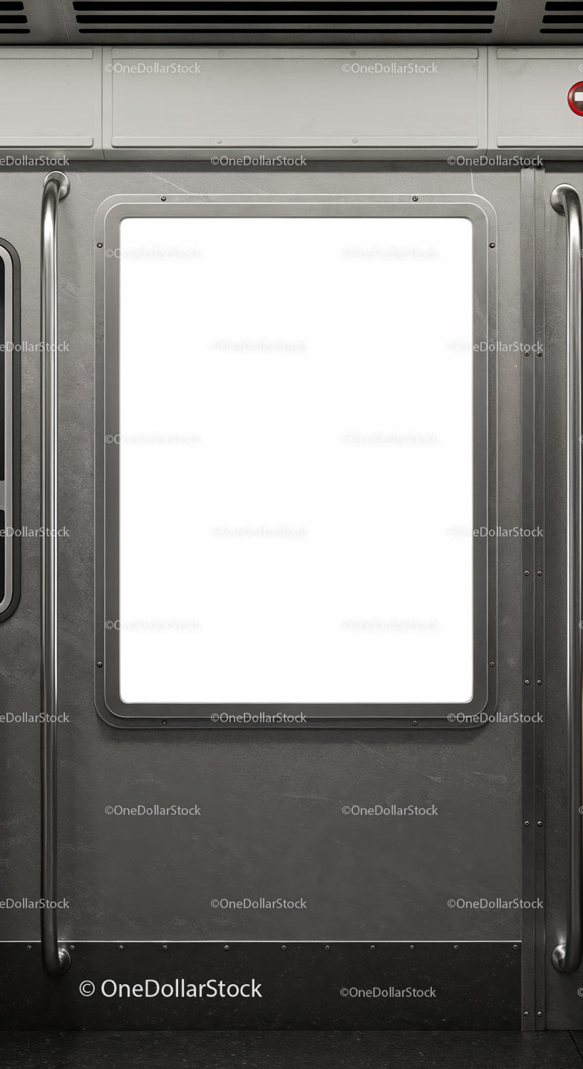 Blank Poster Frame Inside Modern Subway Car