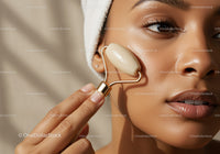 Close-up of Woman Using Jade Roller for Facial Skin Care