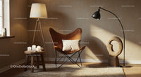 Cozy corner with leather chair and ambient lighting