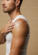 Man Applying Sunscreen on Shoulder for Skin Protection at the Beach