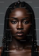 Close-up of Beautiful Black Woman with Braided Hair and Beads