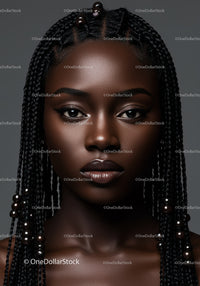 Close-up of Beautiful Black Woman with Braided Hair and Beads