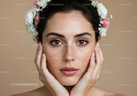 Young Woman with Freckles and Flower Crown in a Beauty Portrait