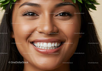 Close up of smiling woman with natural green leaf crown