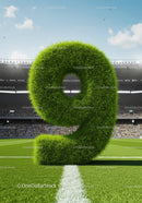 Large Grass Number Nine Standing on Soccer Field Line