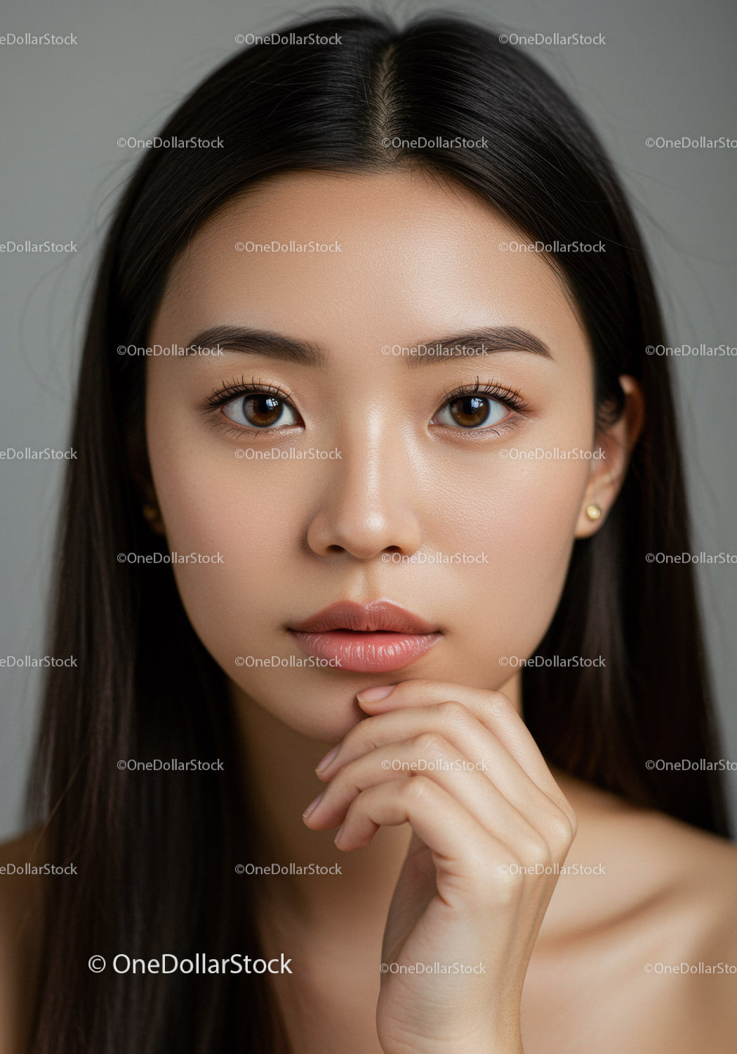 Elegant Young Woman with Brown Eyes and Long Dark Hair