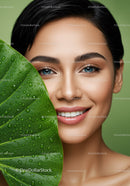 Beautiful Woman Smiling with Blue Eyes and Flawless Skin