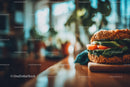 Crispy Fried Chicken Sandwich with Fresh Vegetables on a Wooden Table