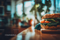 Crispy Fried Chicken Sandwich with Fresh Vegetables on a Wooden Table