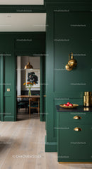 Elegant Green Living Space with Gold Accents and Modern Decor