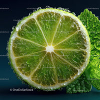 Close-Up of Fresh Lime with Mint Leaf and Water Droplets