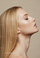 Profile of serene woman with flawless skin and blonde hair