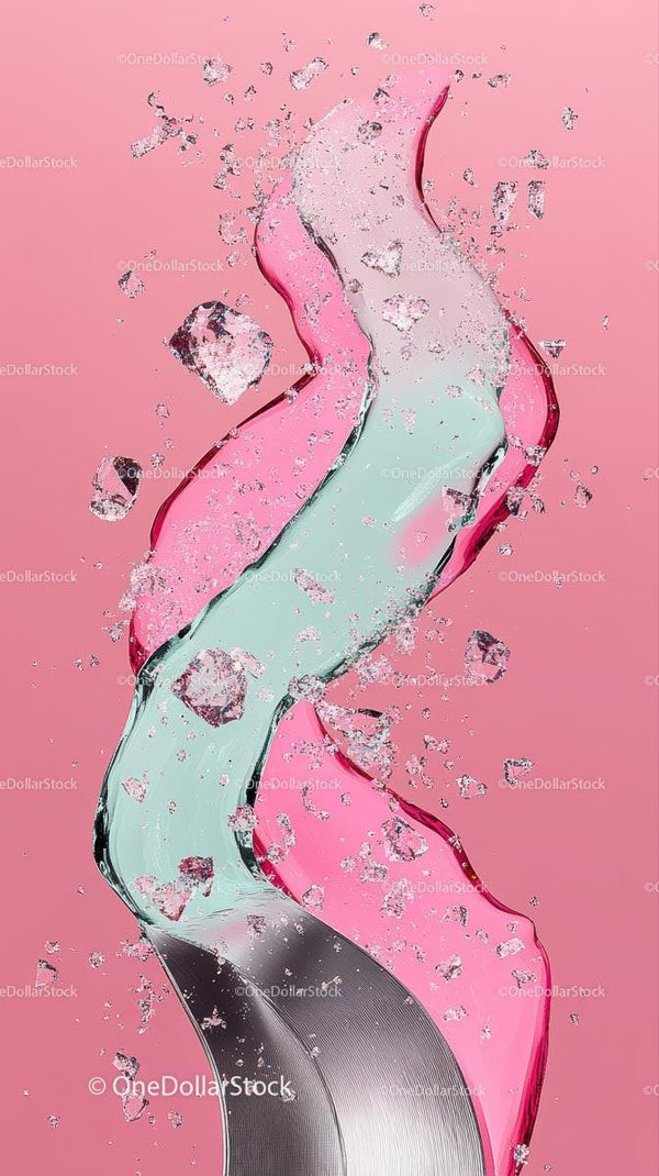 Colorful Broken Glass Shards on Pink Background
