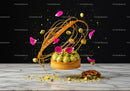Elegant pistachio tart with caramel and flower petals