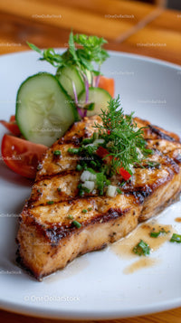 Fresh Grilled Salmon with Cucumber Cherry Tomato and Herbs