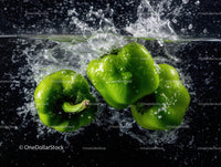 Fresh Green Bell Peppers Water Splash with Vibrant Colors