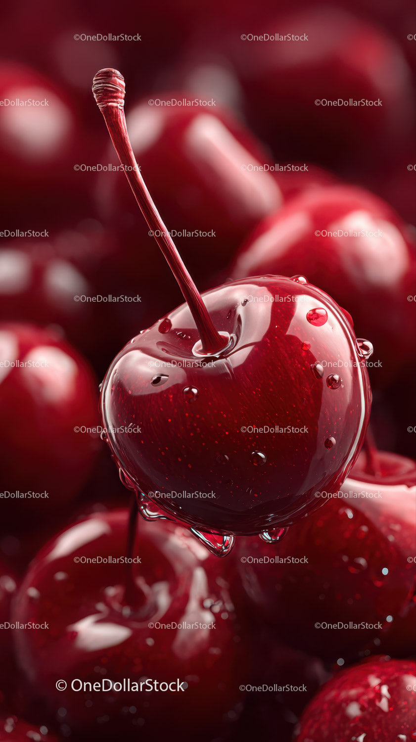 Close-up of Juicy Red Cherries with Streamed Juice