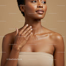 Elegant Woman with Smooth Skin and Short Curly Hair in Studio
