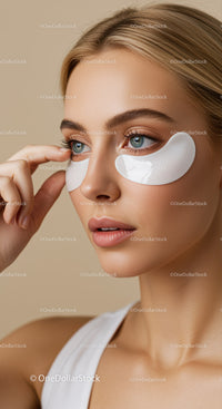 Close-up of a Woman with Under-eye Skin Patches for Rejuvenation