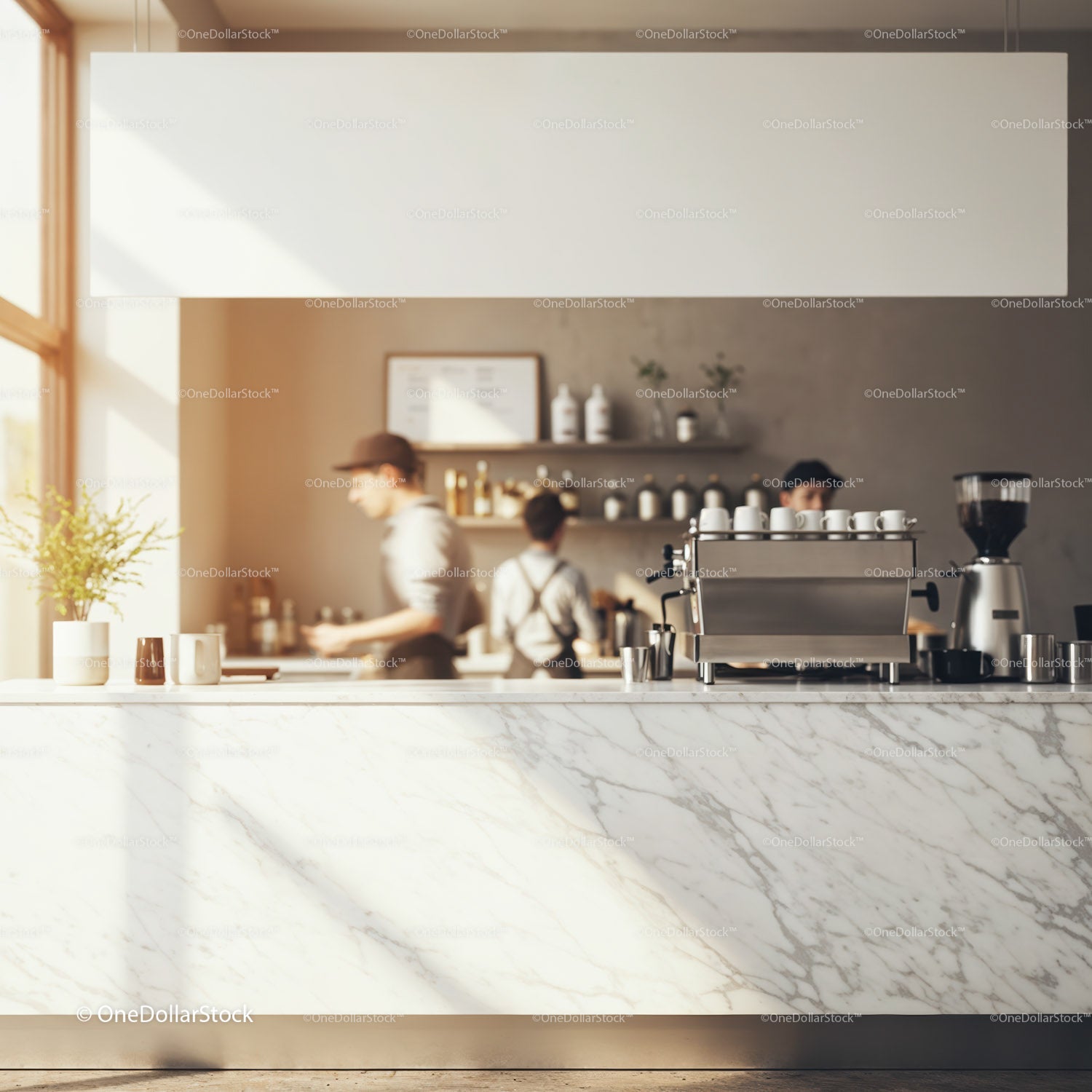 Modern coffee shop baristas preparing fresh drinks