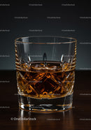 Elegant Crystal Whiskey Glass with Amber Liquor on Wooden Surface