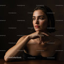 Elegant Woman Portrait with Short Dark Hair and Thoughtful Expression