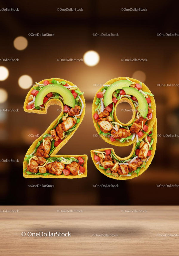 Taco shaped number twenty nine with fresh ingredients