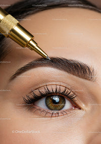 Close-up of Eye with Eyelash Extensions and Well-Groomed Eyebrow