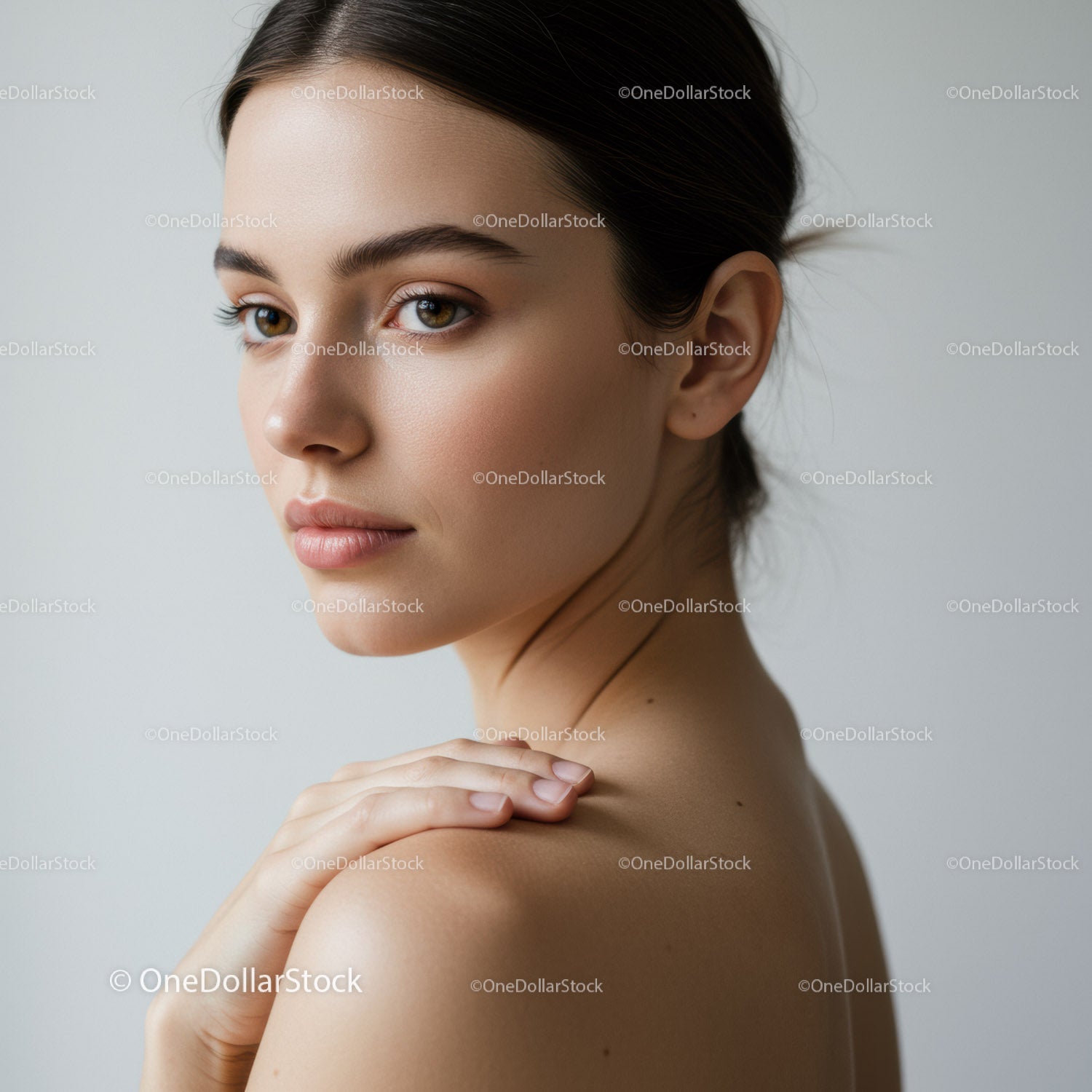 Elegant Portrait of Young Woman with Natural Beauty and Serene Expression