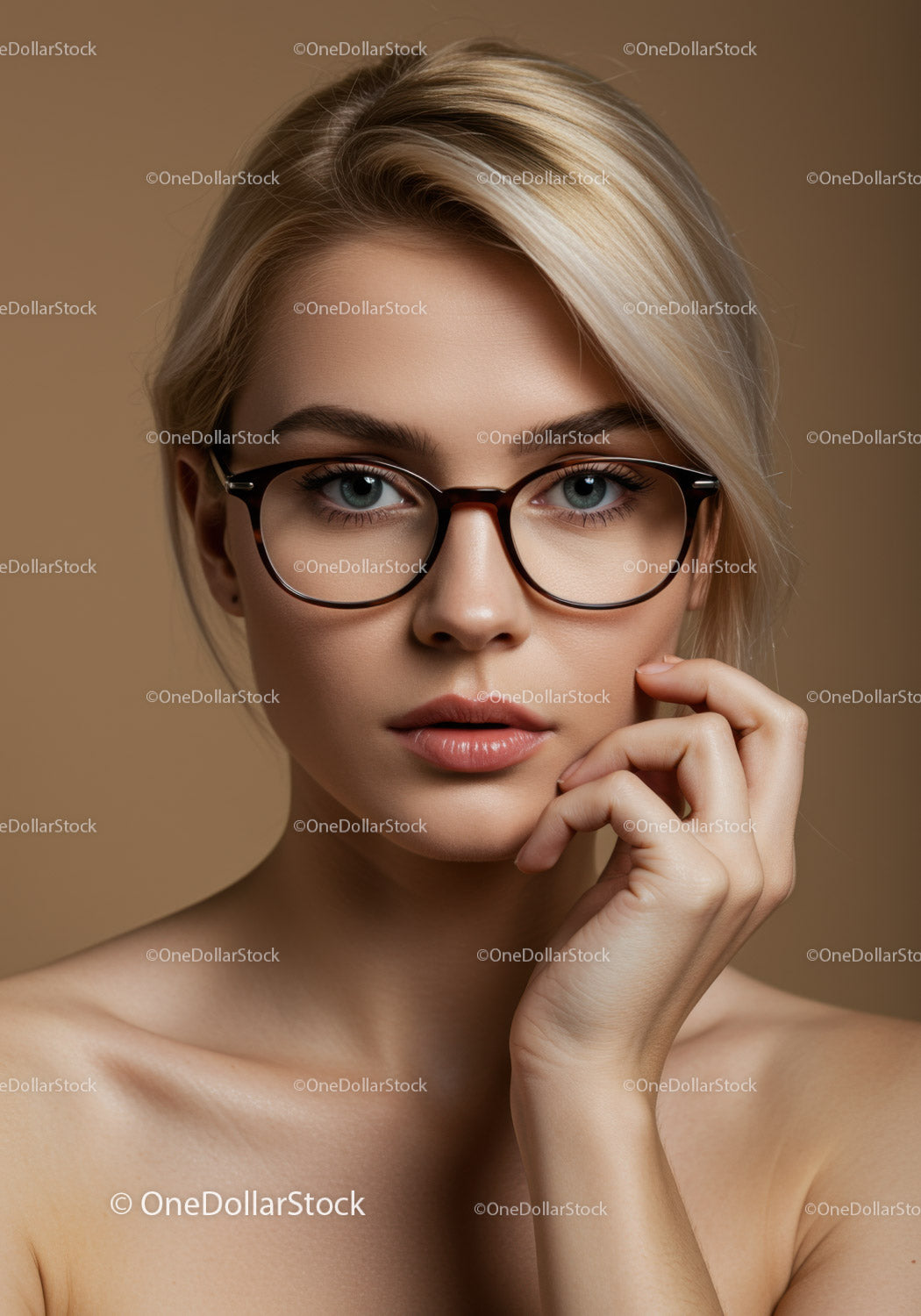 Portret blondynki w okularach i stylowym makijażu