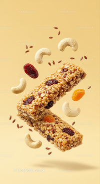 Healthy granola bars with nuts and dried fruits floating