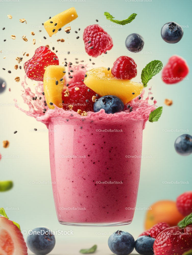 Vibrant Berry Mango Smoothie with Fresh Fruit and Mint