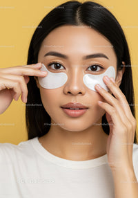 Young Woman Applying Eye Mask Skincare Treatment for Beautiful Skin