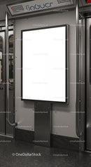 Blank advertising board inside modern subway car