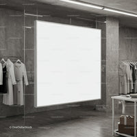 Minimalist Clothing Store with Blank Lighted Display Panel