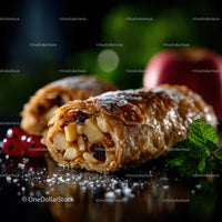 Fruit Filled Apple Strudel with Berry Garnish and Mint