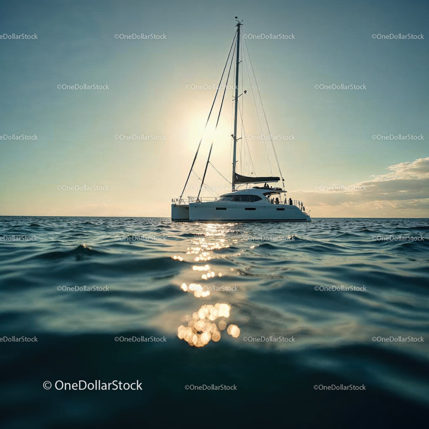 Luxury Sailing Yacht on Calm Sea at Sunset