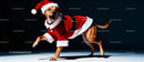 Cheerful dog in Santa Claus costume running indoors