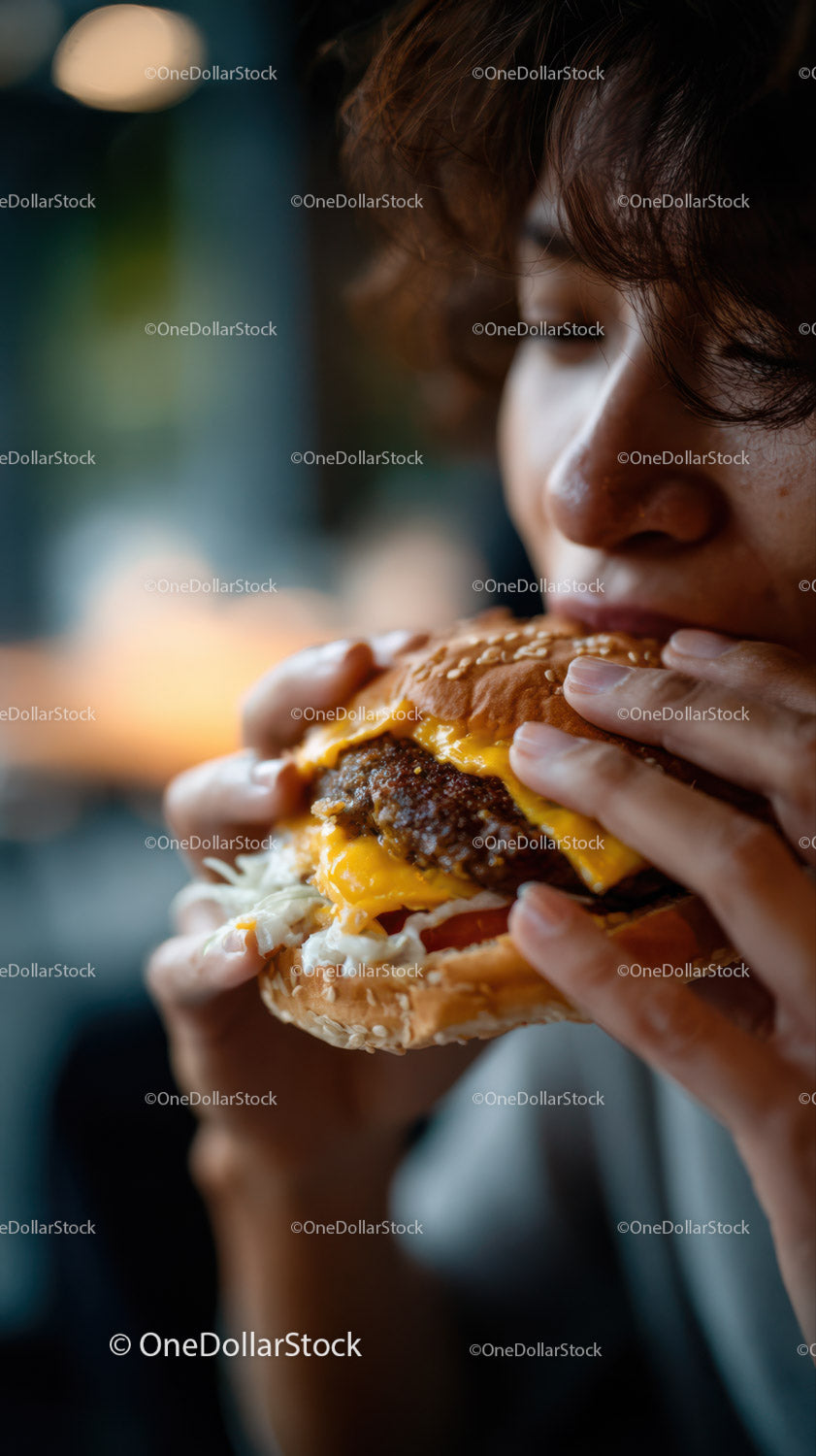 Juicy Cheeseburger with Fresh Vegetables and Melted Cheese