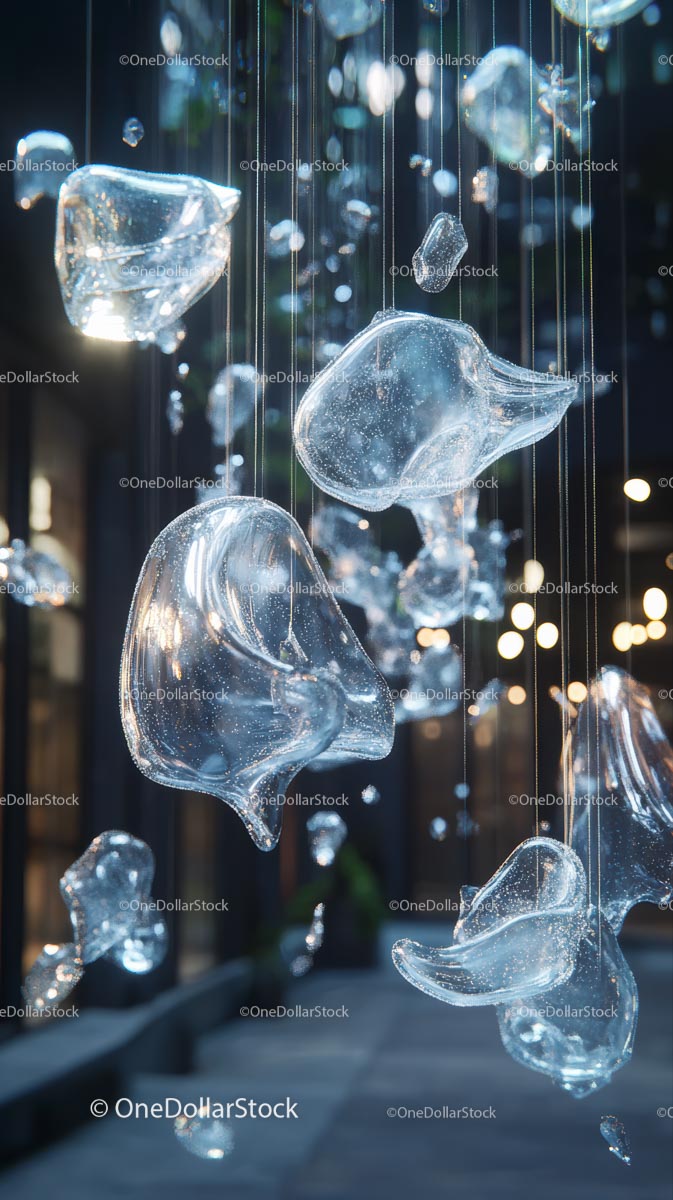 Creative Transparent Ice Sculptures Hanging in Artistic Outdoor Installation