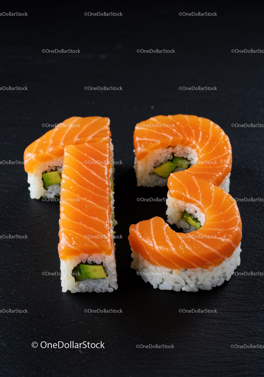 Kreatywne rolki sushi w kształcie cyfr jeden i trzy