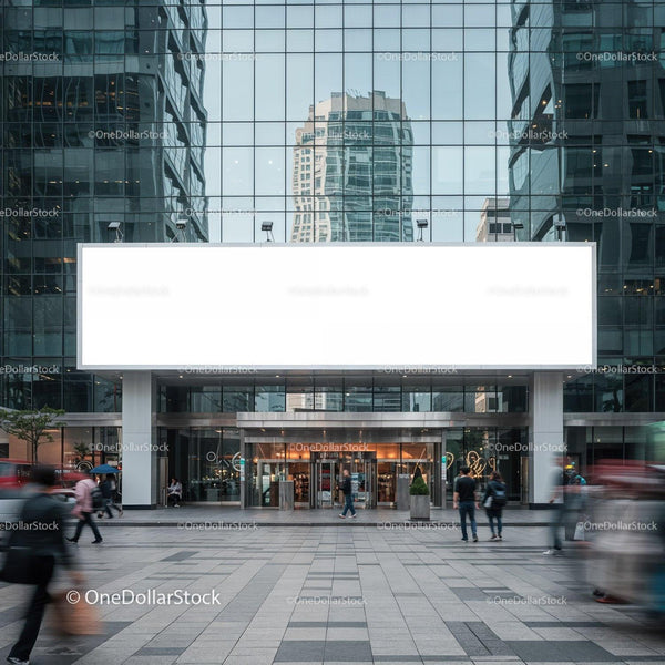 Modern office building entrance with blank billboard JPG Mockup Image