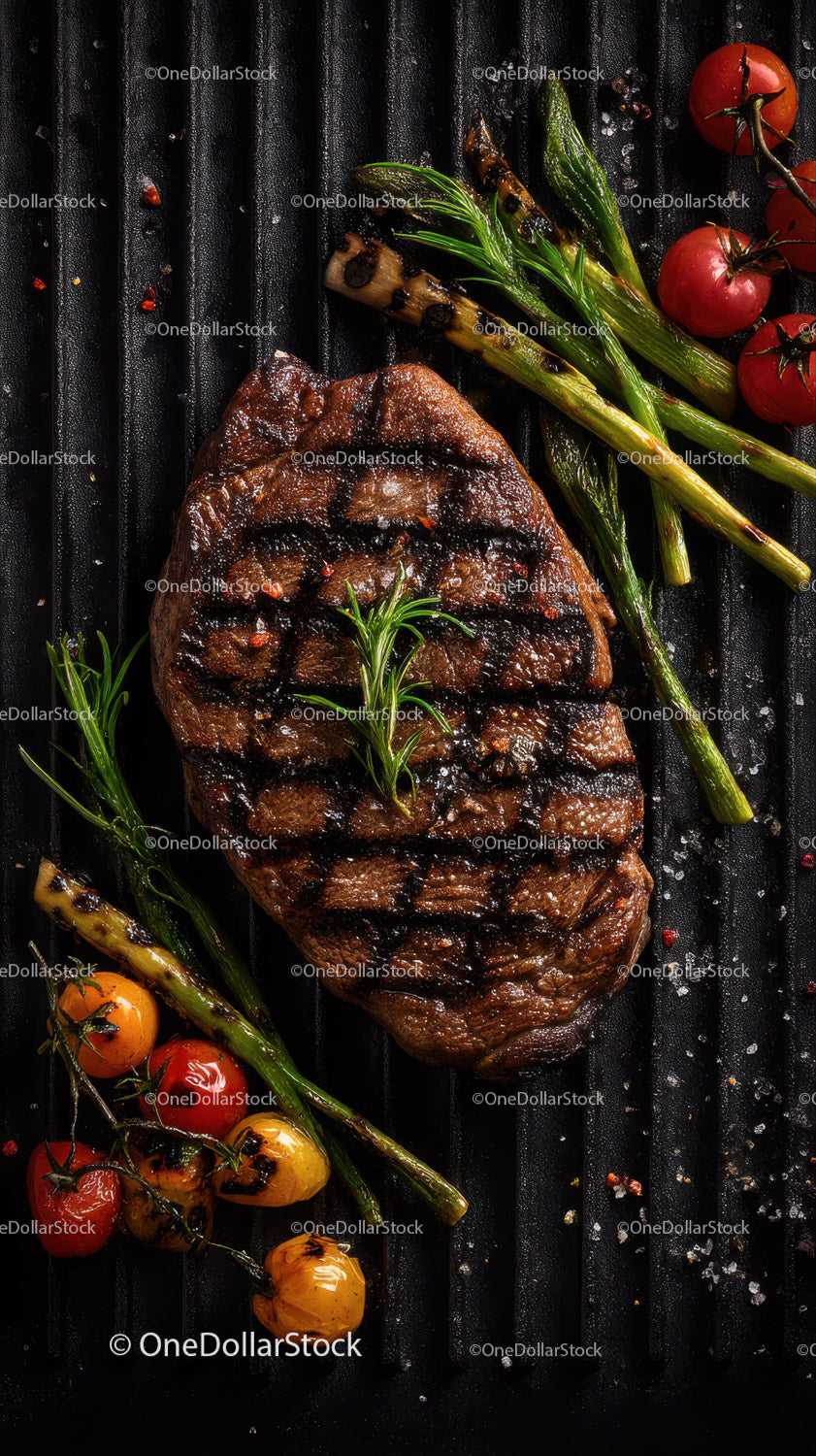 Juicy Grilled Steak with Cherry Tomatoes and Green Onions