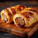Chocolate Filled Pastry Roll with Caramel Glaze and Melting Chocolate