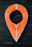 Fresh salmon steak on dark textured surface