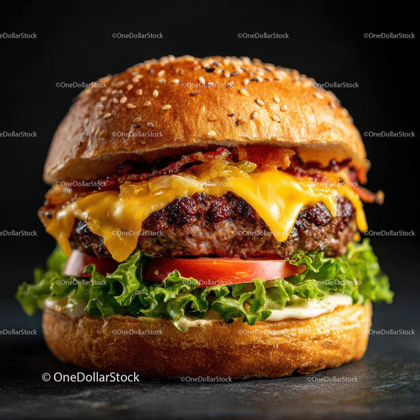 Gourmet Cheeseburger with Bacon and Fresh Vegetables