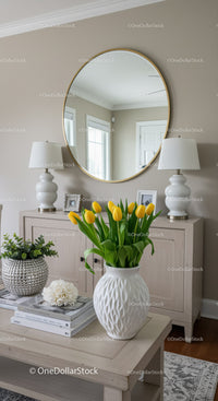 Elegant Interior with Yellow Tulips and Stylish Decor