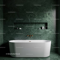 Elegant Green Marble Bathroom with Modern Freestanding Tub and Sleek Decor