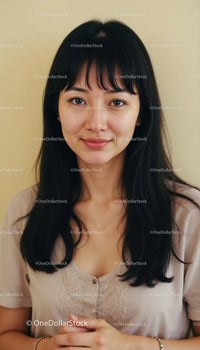 Elegant Young Woman Portrait with Long Black Hair and Soft Lighting