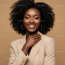 Elegant Black Woman with Curly Hair in Professional Studio Portrait